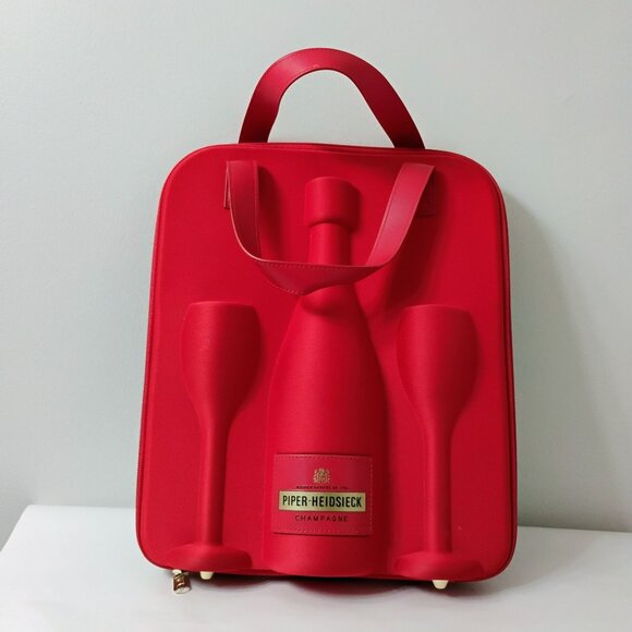 Piper Heidsieck Champagne Hard Shell Bottle & 2 Glasses Red Travel Case France - Picture 2 of 8